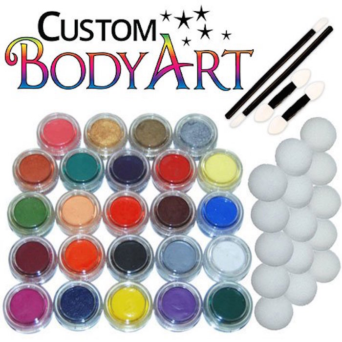 24 Color Pro Face Paint Color Set. Large 10-ml Jars with Applicator Kit